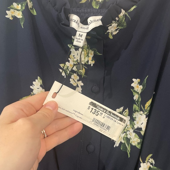 Cupcakes and cashmere faux button up front, navy blue and floral NWT size M - Picture 2 of 2